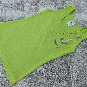 Cancun Girl Top Green Tank Top Sleeve Less Shirt Tee Size M/M